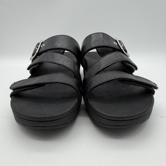 Vionic Pacific Rio Orthotic Black Lizard Wedge Platform Slip On Sandals Women 8 - Picture 6 of 11